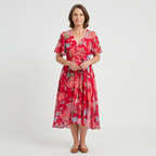 Lorraine | Floral Flutter Sleeve Midi Dress