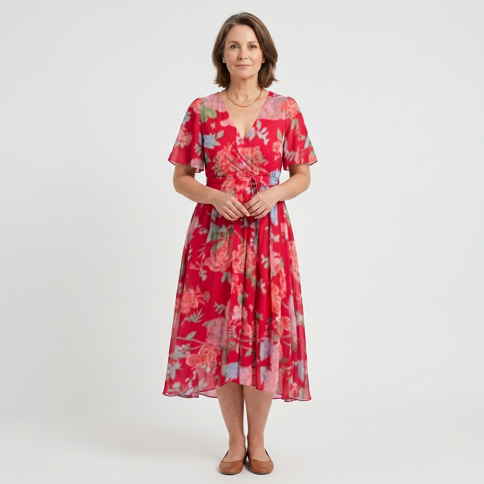 Lorraine | Floral Flutter Sleeve Midi Dress
