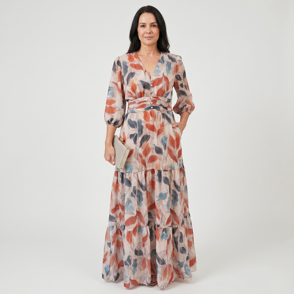 BELL™ - Elegant V-Neck Puff Sleeve Maxi Dress
