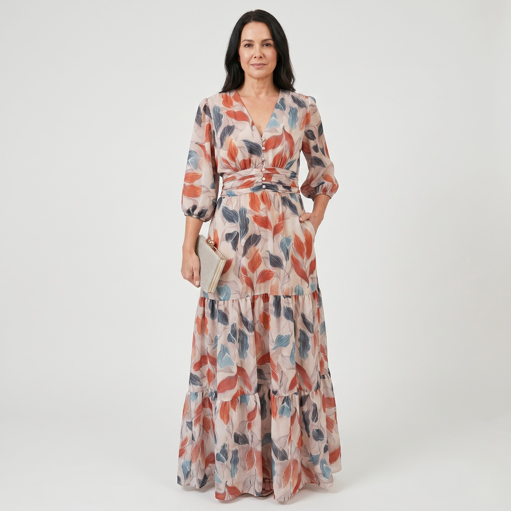 BELL™ - Elegant V-Neck Puff Sleeve Maxi Dress