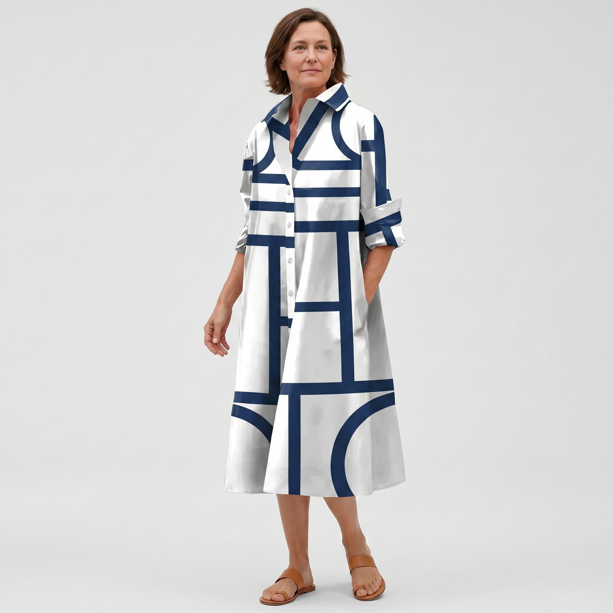 CHEZKA™ - Elegant Geometric Midi Dress