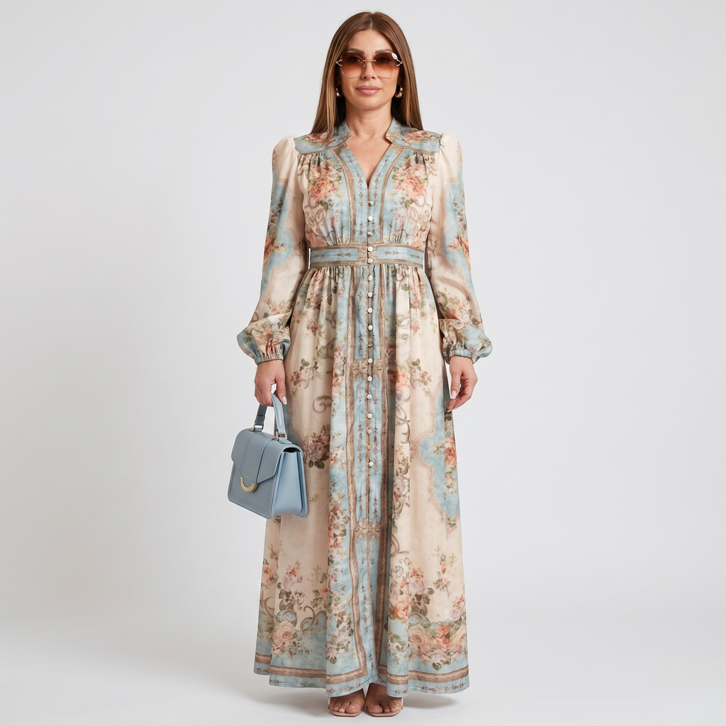 MAISYN™ – Graceful Floral Buttoned Long Dress
