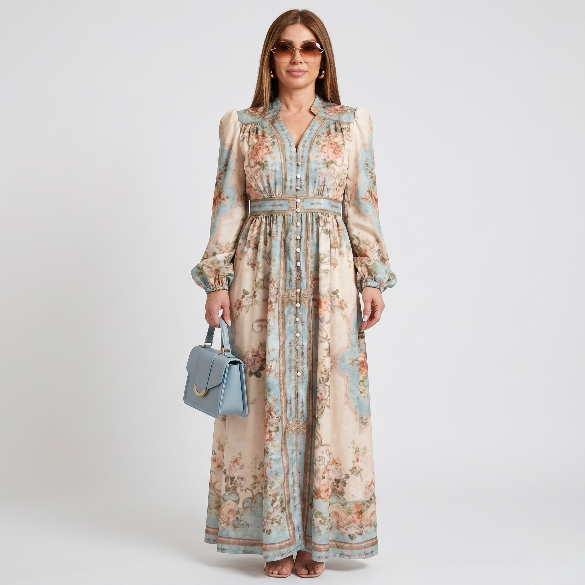 MAISYN™ – Graceful Floral Buttoned Long Dress