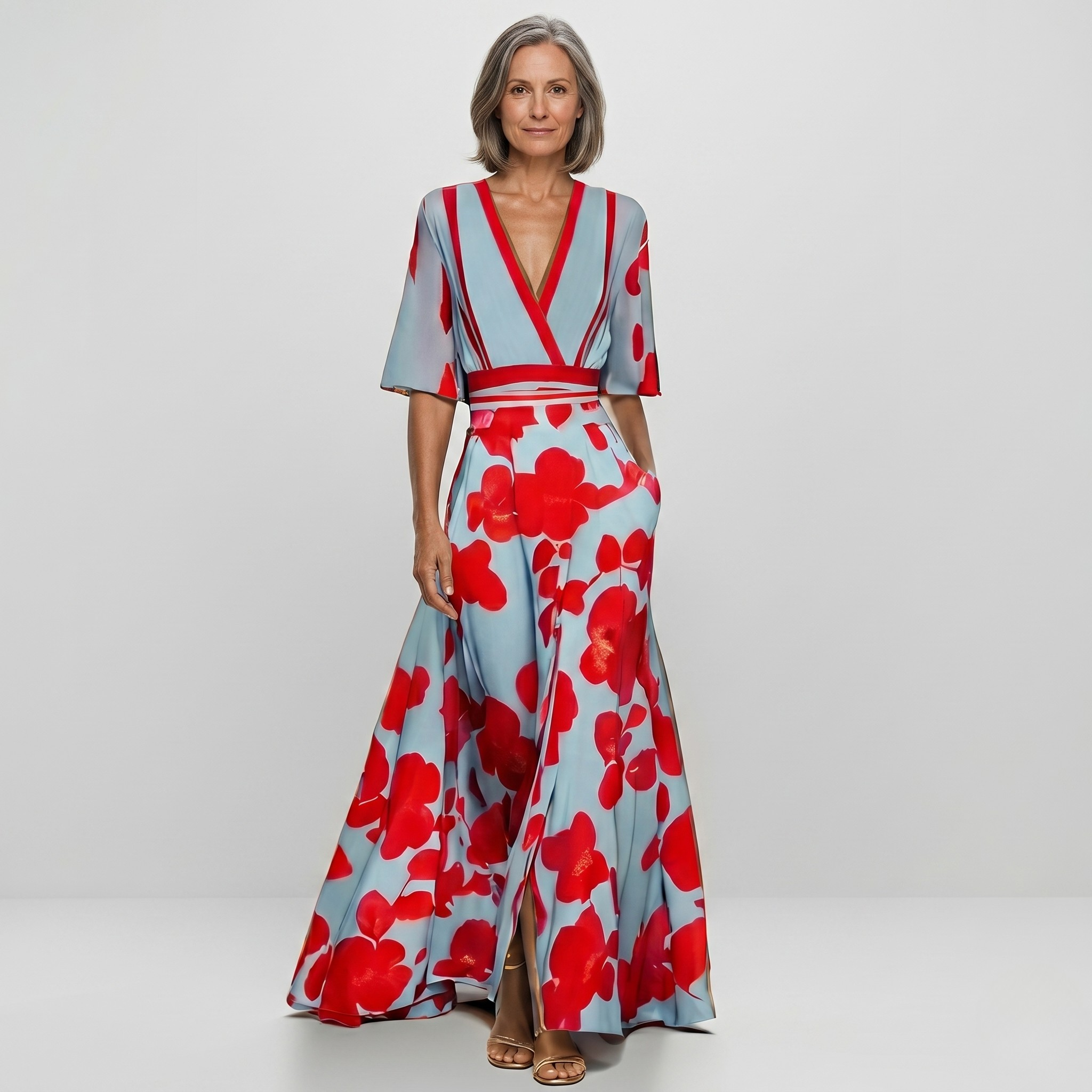LOIS™ – Floral Print Half Sleeve Maxi Dress