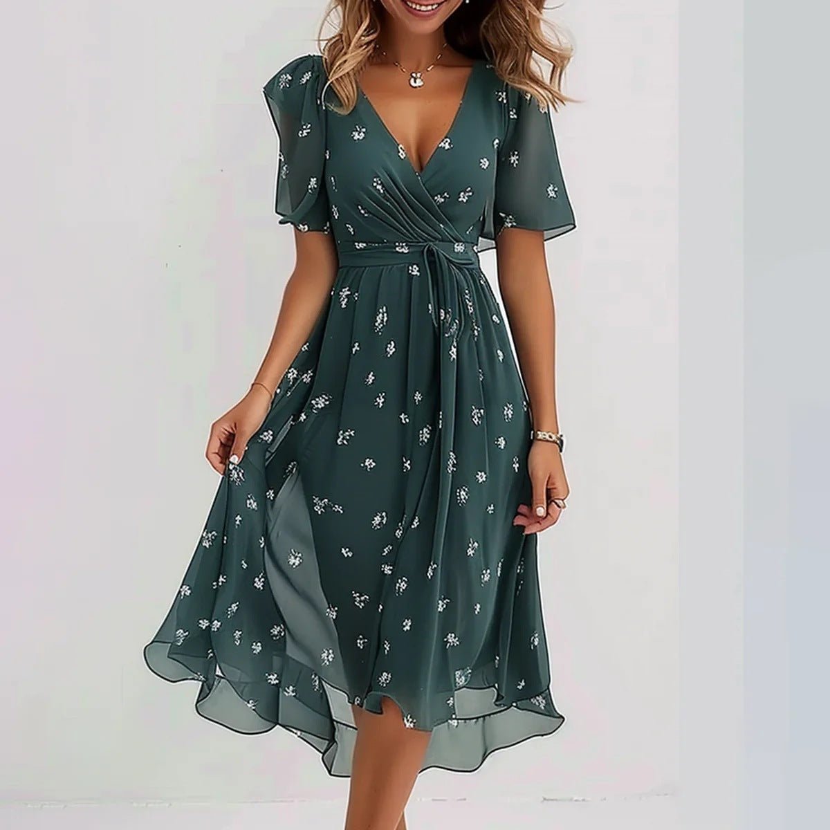 Lorraine | Floral Flutter Sleeve Midi Dress